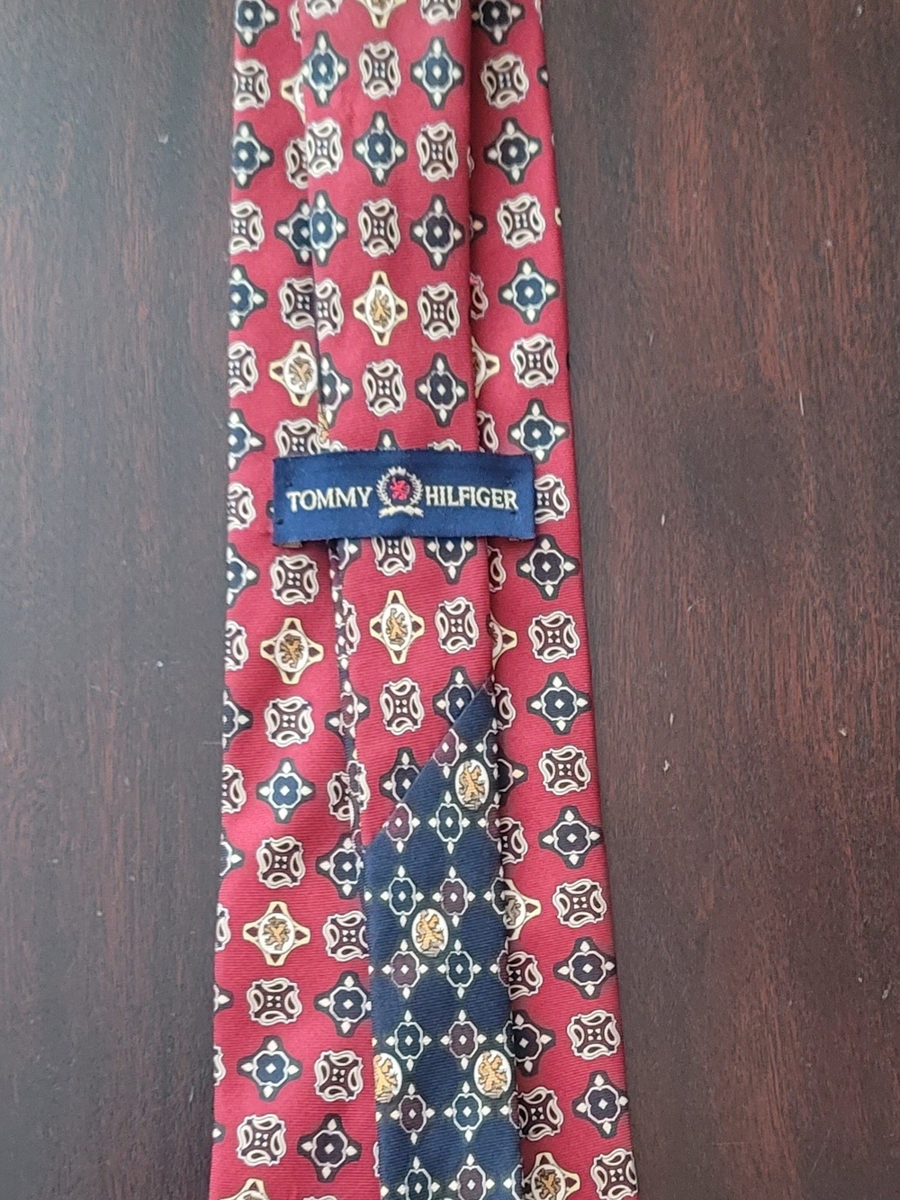 Tommy Hilfiger Burgundy and Navy Geometric Silk Tie
